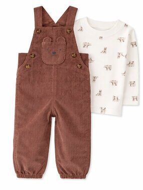 NWT Carter’s Just One You Baby Boy Bear Overalls Set 12M Brown Corduroy 2pc